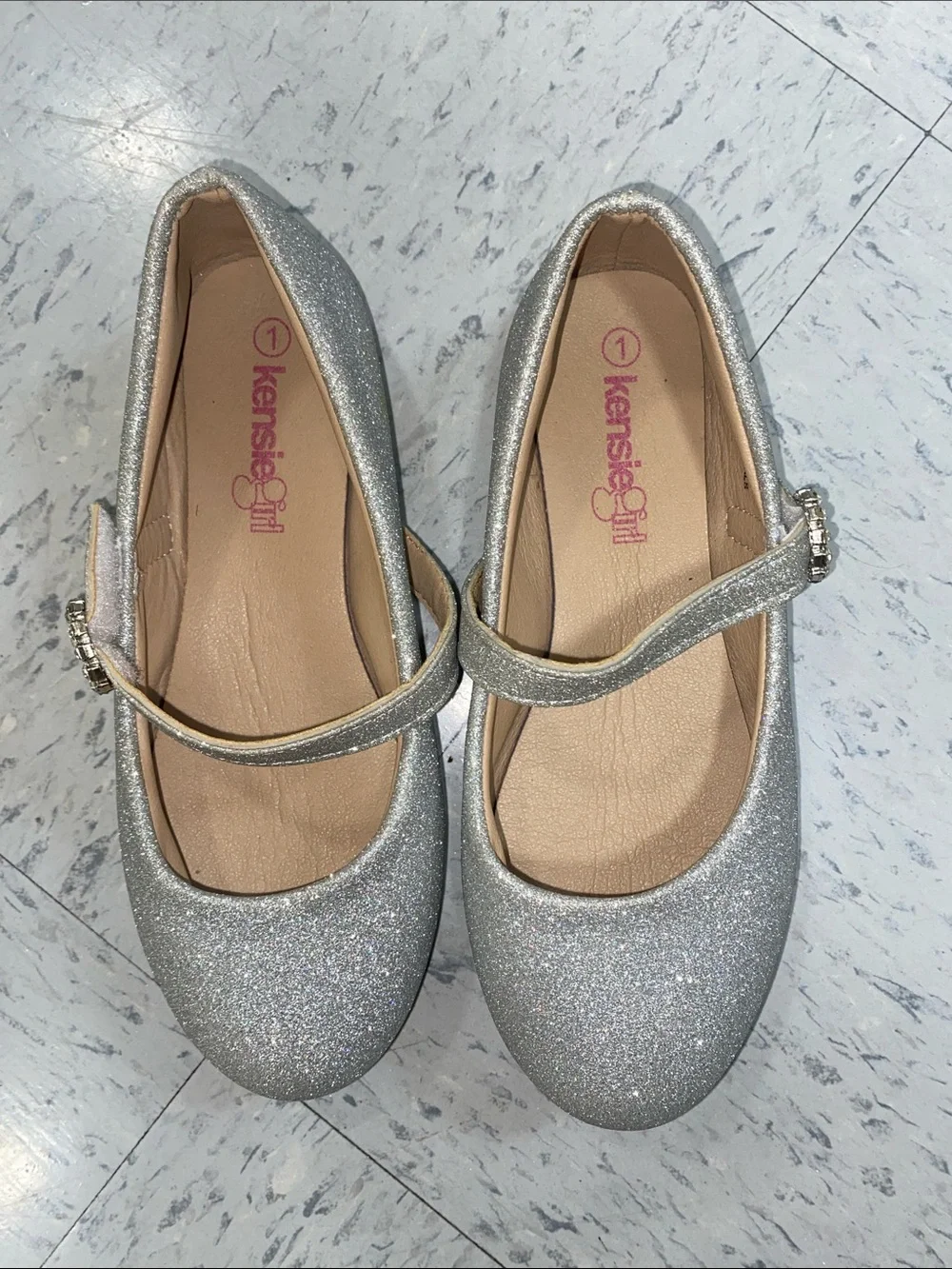 Kensie Girl Silver Glitter Dress Shoes flats rhinestones Kid little girl 1y